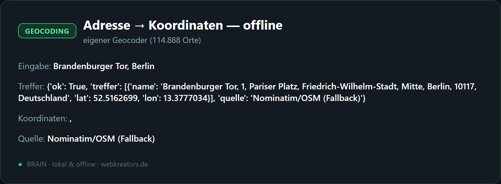 Adresse → Koordinaten