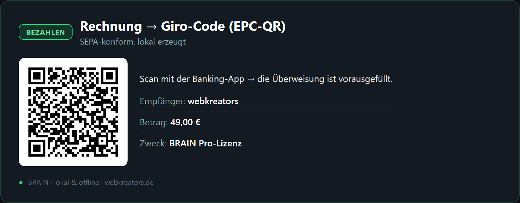 Rechnung → Giro-Code (EPC-QR)